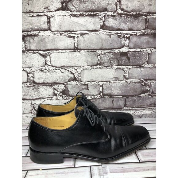 Mezlan Lancer Black Leather Square Cap Toe Lace Oxfords Shoes Men sz 10M US/43EU - Picture 1 of 16